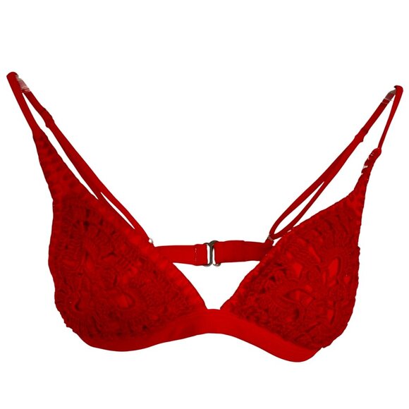 Women's Red Crochet Lace Bikini Top With Adjustable Straps Beach Hippie Boho Y2K - Picture 1 of 7